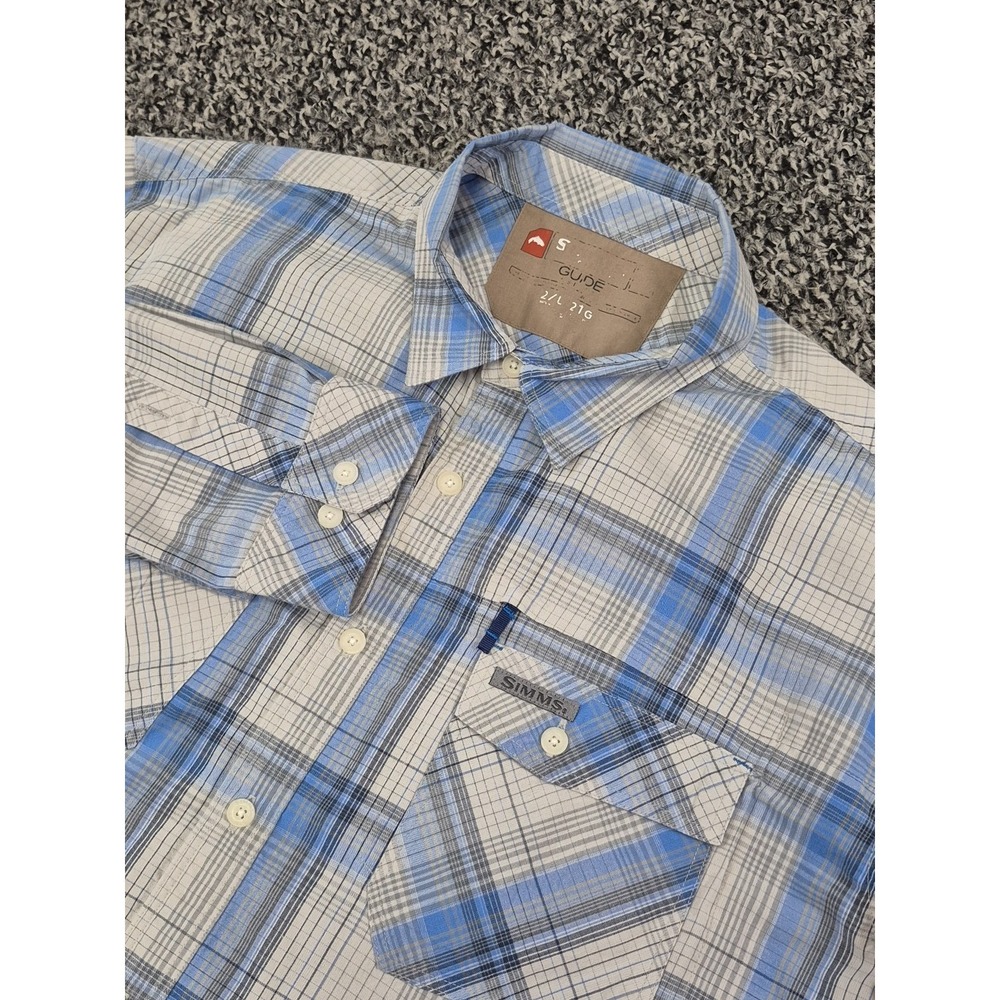 Simms Shirt Mens 2XL Plaid Guide Series‎ Pockets Long Sleeve Fishing Hiking Blue